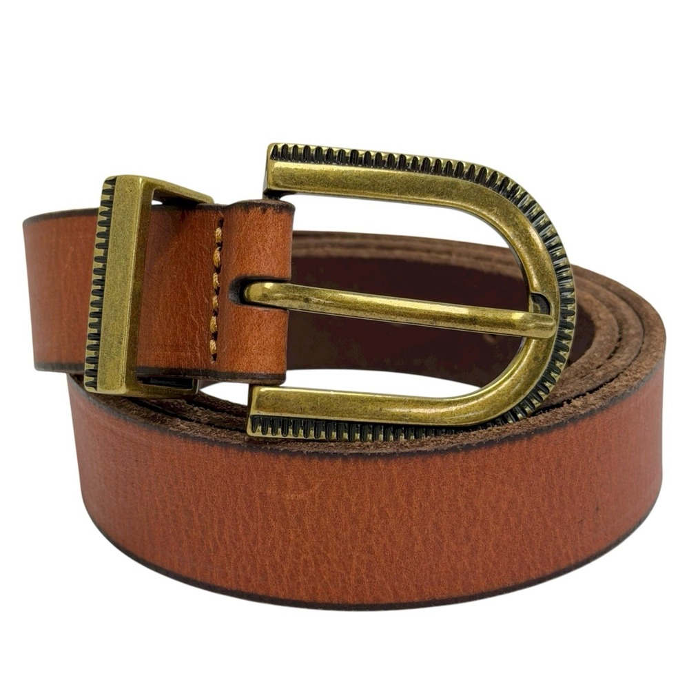 Lucky Brand Womens Size Large 100% Leather Brown Western Belt Brass Buckle NWT‎